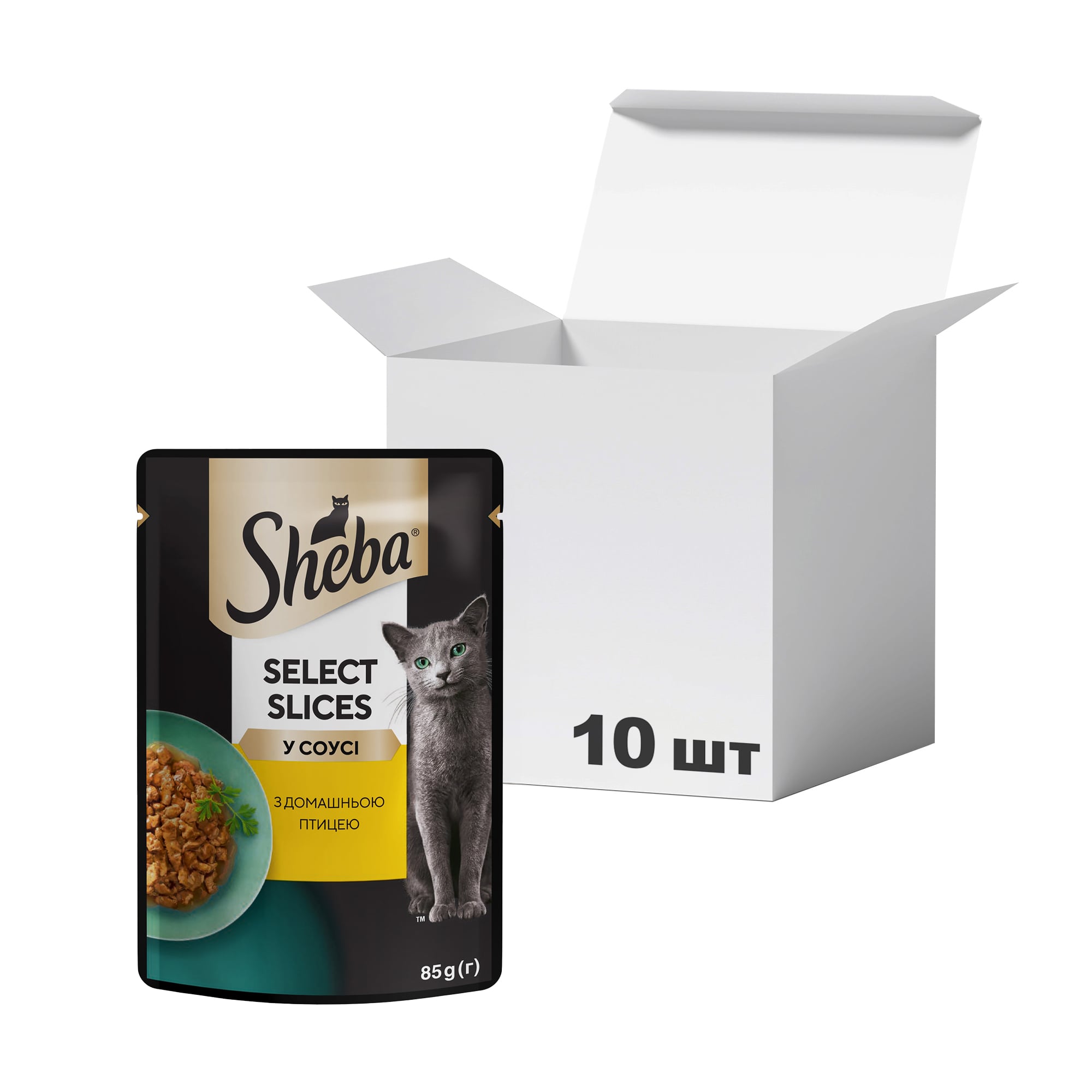 Упаковка вологого корму Sheba Selection in Sauce для кішок з домашньою птицею в соусі, 85 г * 10 шт